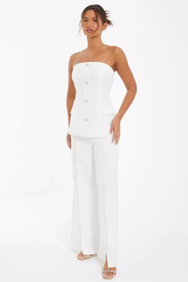 Quiz Clothing CoOrds White Bandeau Tailored Top 8211 Women