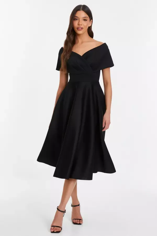 Quiz Clothing Dresses Black Bardot Skater Midi Dress 8211 Women