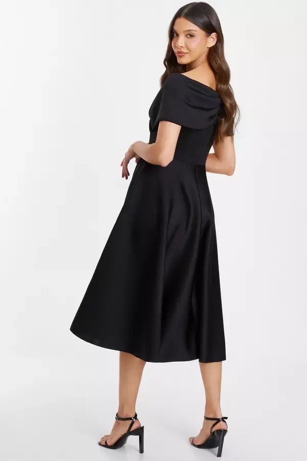 Quiz Clothing Dresses Black Bardot Skater Midi Dress 8211 Women