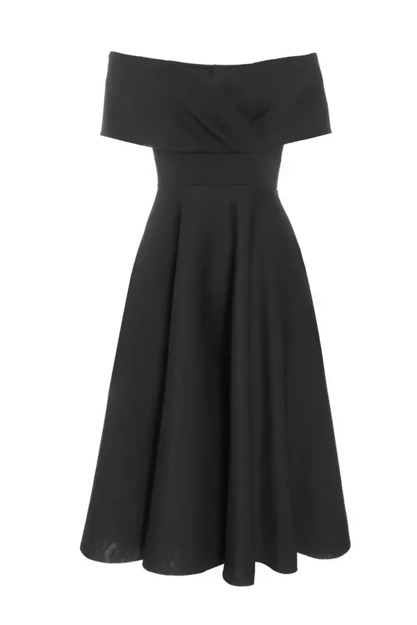 Quiz Clothing Dresses Black Bardot Skater Midi Dress 8211 Women