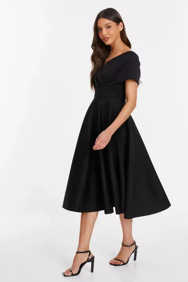 Quiz Clothing Dresses Black Bardot Skater Midi Dress 8211 Women