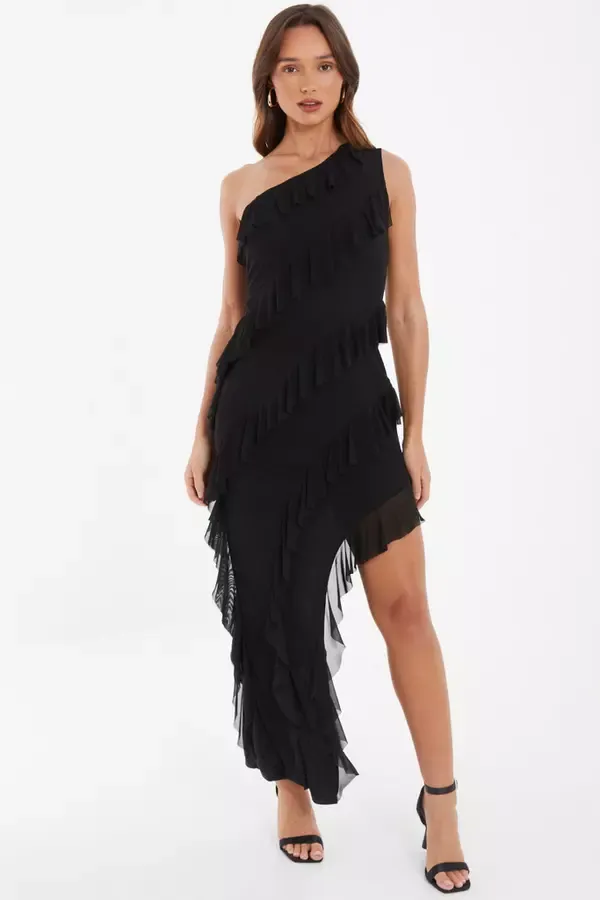 Quiz Clothing Dresses Black Chiffon Asymmetric Maxi Dress 8211 Women