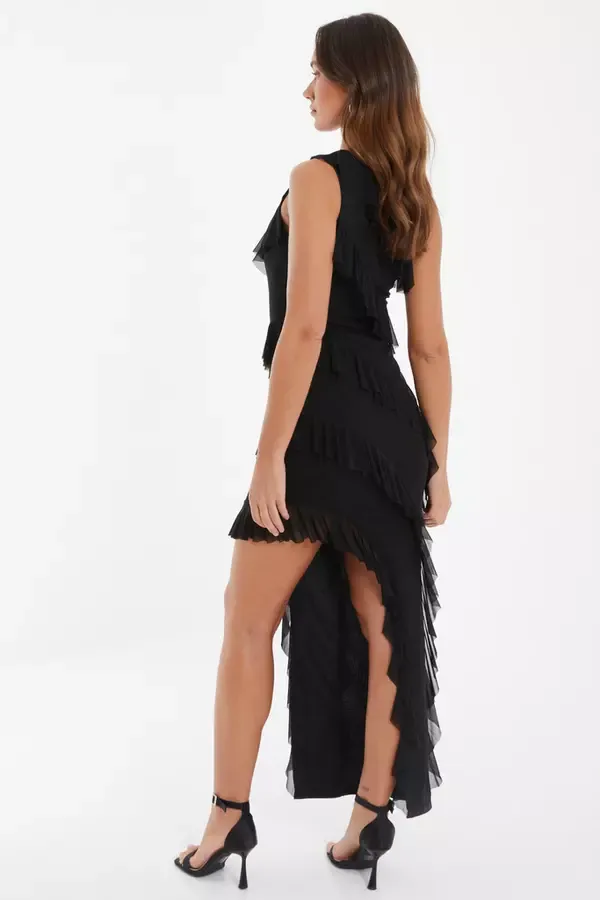 Quiz Clothing Dresses Black Chiffon Asymmetric Maxi Dress 8211 Women