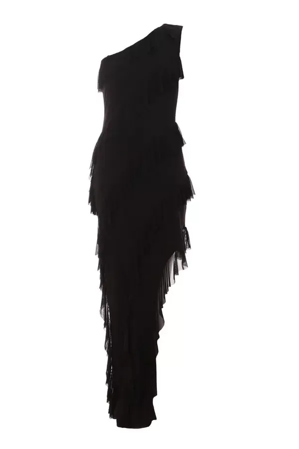 Quiz Clothing Dresses Black Chiffon Asymmetric Maxi Dress 8211 Women