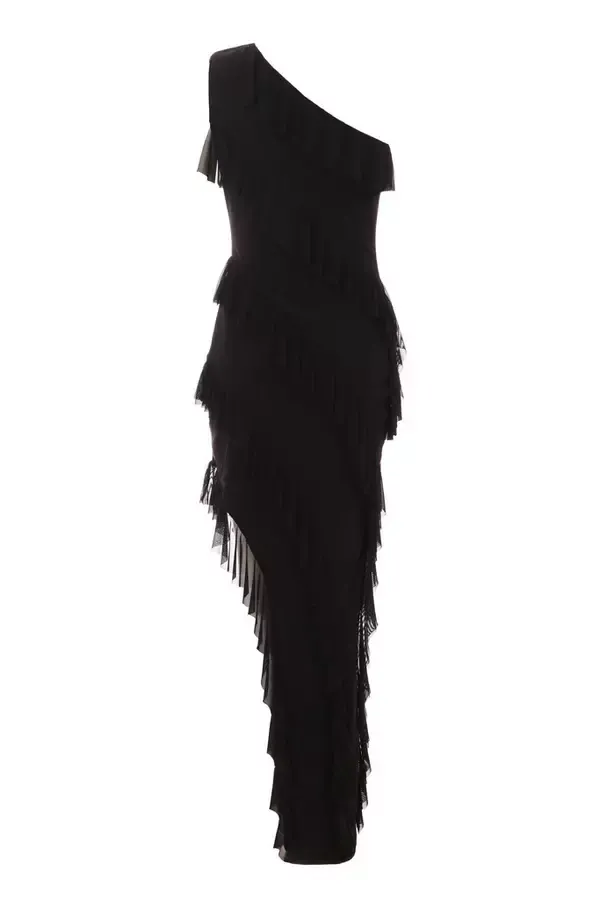 Quiz Clothing Dresses Black Chiffon Asymmetric Maxi Dress 8211 Women
