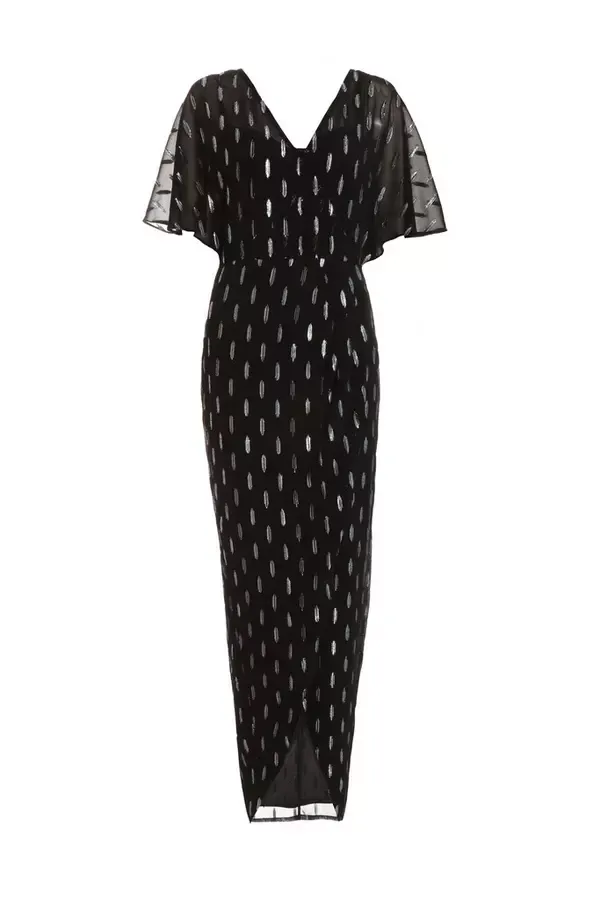 Quiz Clothing Dresses Black Chiffon Foil Wrap Maxi Dress 8211 Women