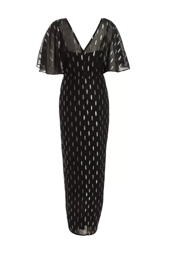 Quiz Clothing Dresses Black Chiffon Foil Wrap Maxi Dress 8211 Women
