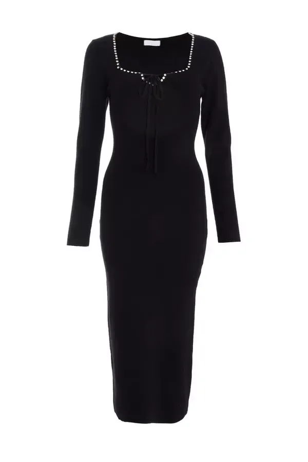 Quiz Clothing Dresses Black Diamante Trim Jumper Dress 8211 Women
