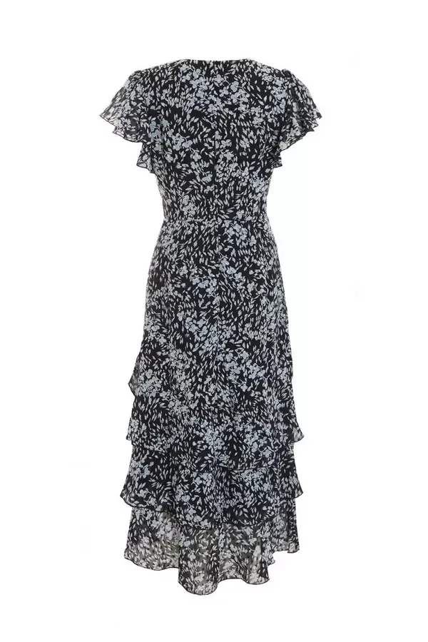 Quiz Clothing Dresses Black Floral Tiered Midi Dress 8211 Women