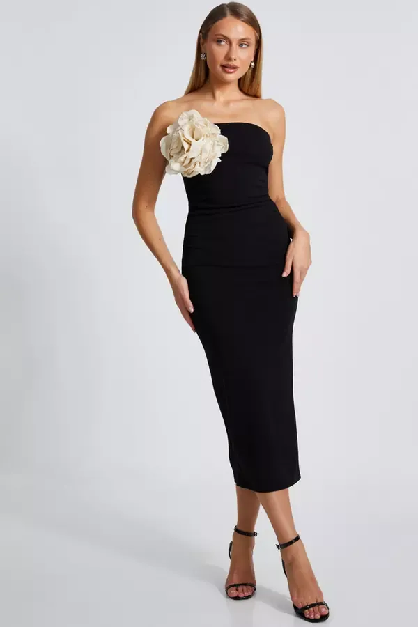 Quiz Clothing Dresses Black Flower Embellished Midaxi Dress 8211 Women