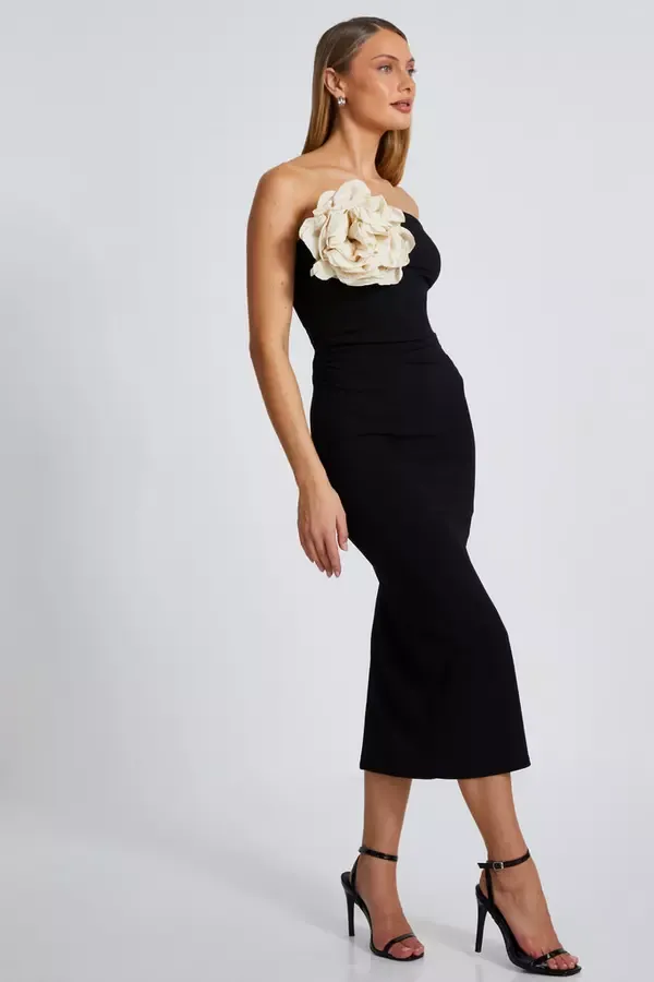 Quiz Clothing Dresses Black Flower Embellished Midaxi Dress 8211 Women