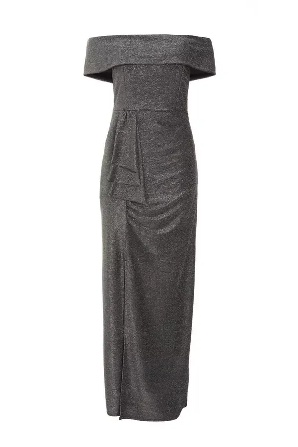 Quiz Clothing Dresses Black Glitter Bardot Maxi Dress 8211 Women