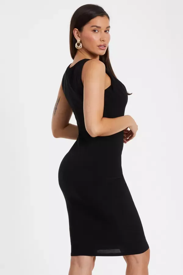 Quiz Clothing Dresses Black Gold Buckle Detail Midi Dress 8211 Women