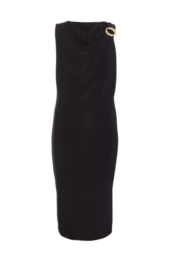Quiz Clothing Dresses Black Gold Buckle Detail Midi Dress 8211 Women