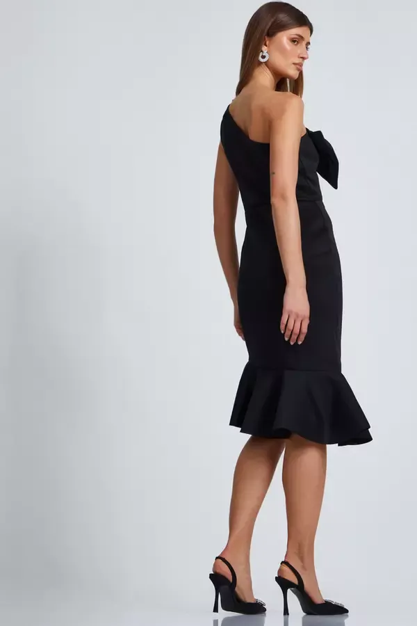 Quiz Clothing Dresses Black One Shoulder Bow Midi Dress 8211 Women