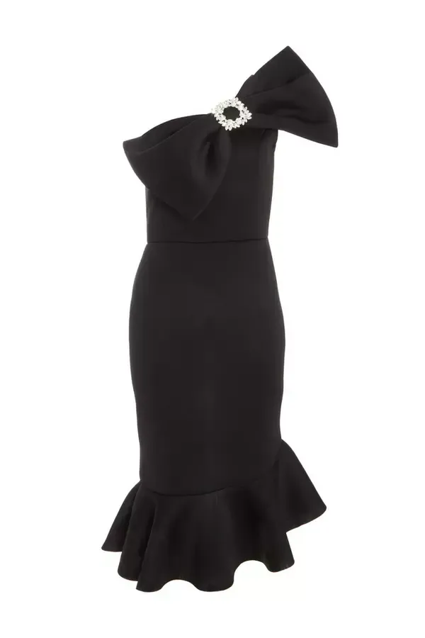 Quiz Clothing Dresses Black One Shoulder Bow Midi Dress 8211 Women