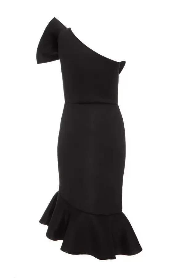 Quiz Clothing Dresses Black One Shoulder Bow Midi Dress 8211 Women