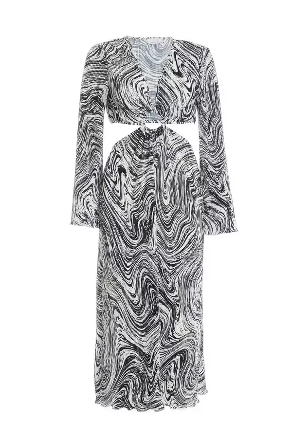 Quiz Clothing Dresses Black Plisse Swirl Midaxi Dress 8211 Women