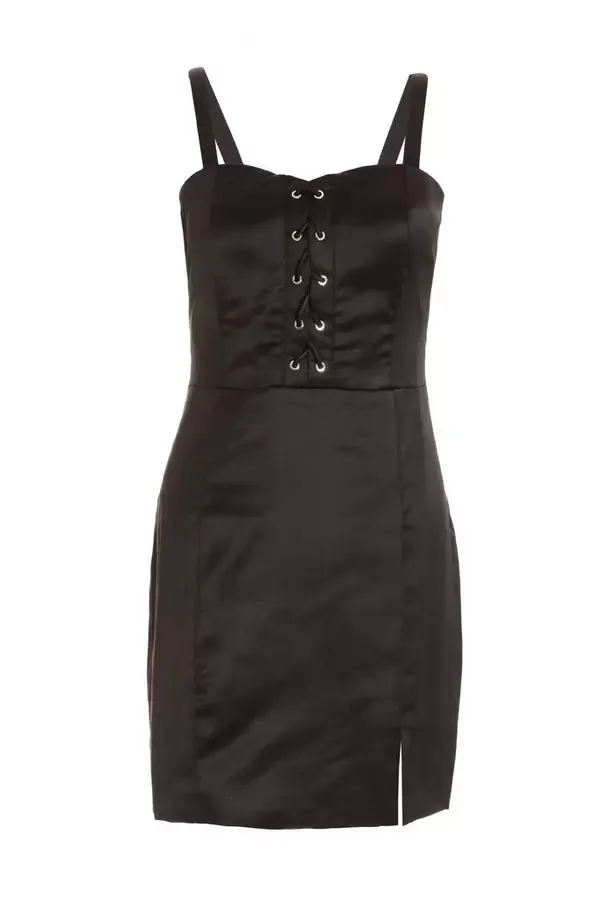 Quiz Clothing Dresses Black Satin Lace Bodycon Dress 8211 Women