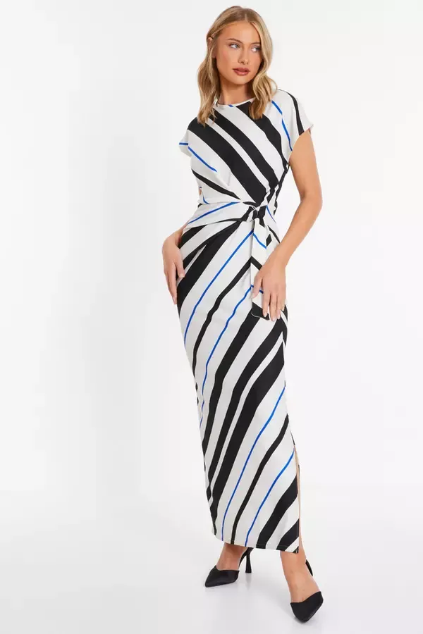 Quiz Clothing Dresses Black Stripe Tie Belt Midaxi Dress 8211 Women