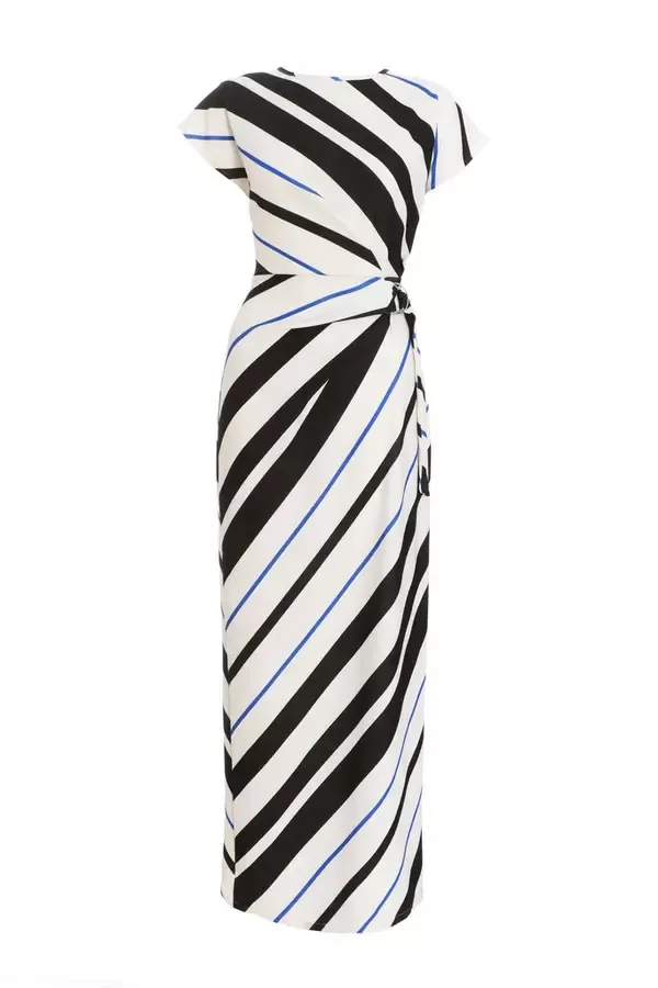 Quiz Clothing Dresses Black Stripe Tie Belt Midaxi Dress 8211 Women