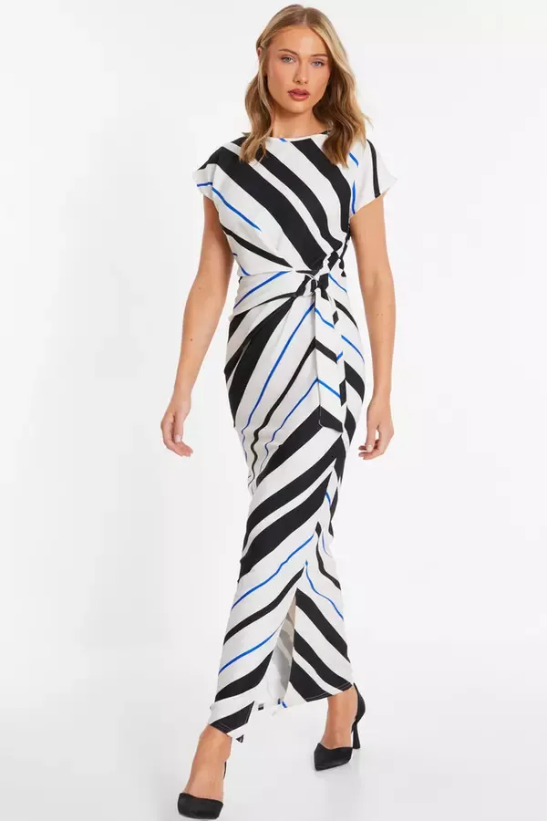 Quiz Clothing Dresses Black Stripe Tie Belt Midaxi Dress 8211 Women