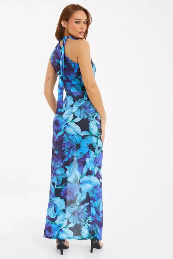 Quiz Clothing Dresses Blue Floral Asymmetric Maxi Dress 8211 Women