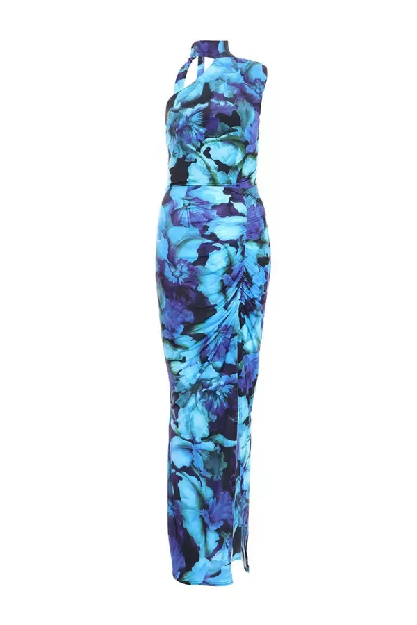 Quiz Clothing Dresses Blue Floral Asymmetric Maxi Dress 8211 Women
