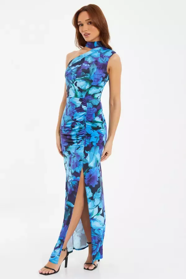 Quiz Clothing Dresses Blue Floral Asymmetric Maxi Dress 8211 Women