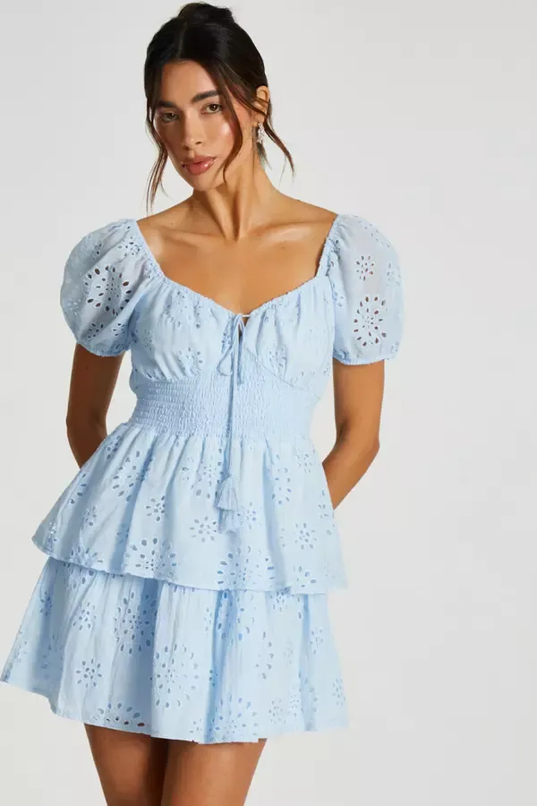 Quiz Clothing Dresses Blue Tiered Skater Mini Dress 8211 Women