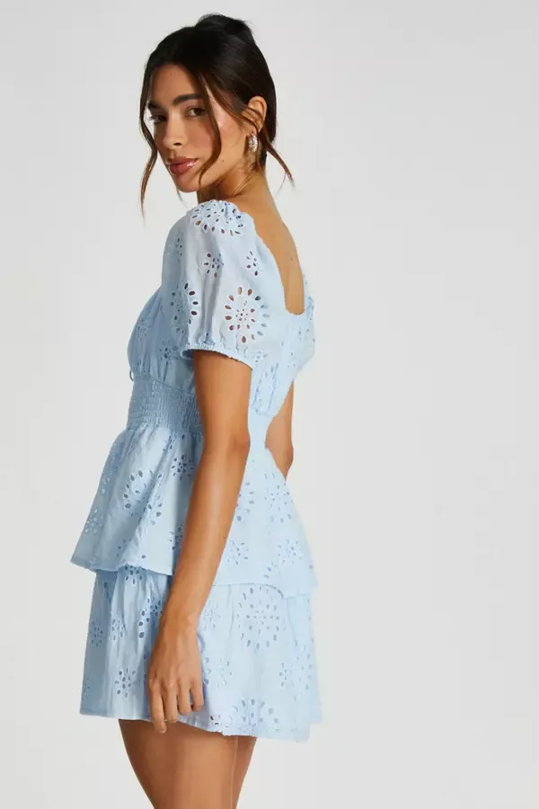 Quiz Clothing Dresses Blue Tiered Skater Mini Dress 8211 Women