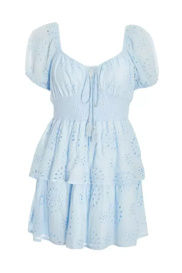 Quiz Clothing Dresses Blue Tiered Skater Mini Dress 8211 Women
