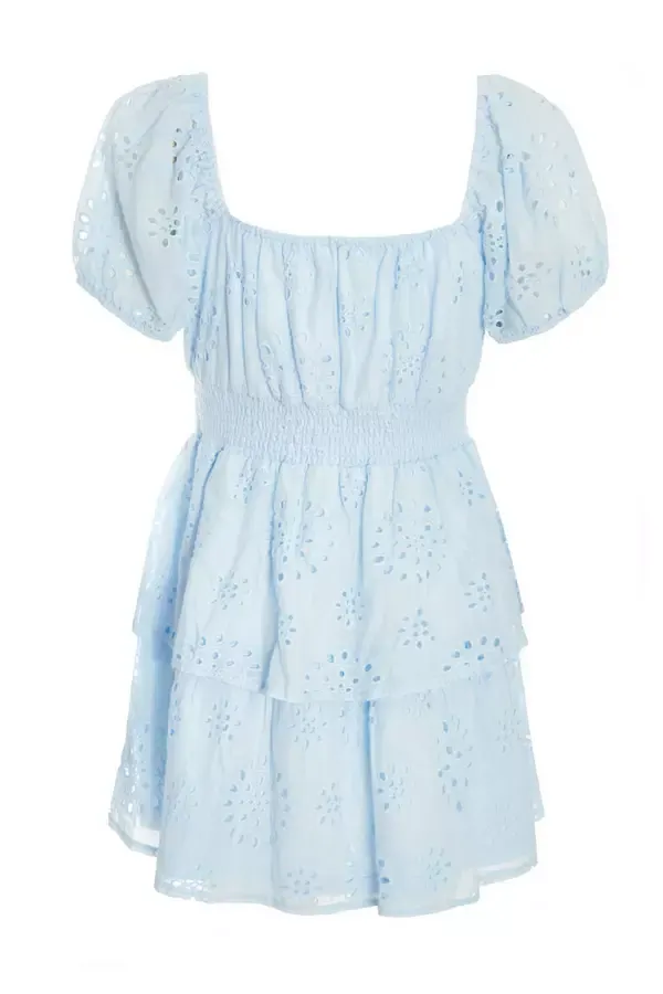 Quiz Clothing Dresses Blue Tiered Skater Mini Dress 8211 Women