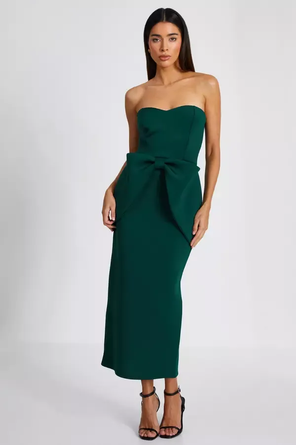 Quiz Clothing Dresses Bottle Green Bow Midaxi Dress 8211 Women