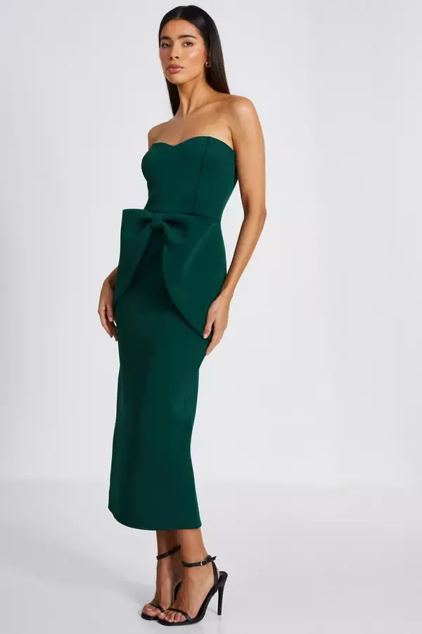 Quiz Clothing Dresses Bottle Green Bow Midaxi Dress 8211 Women