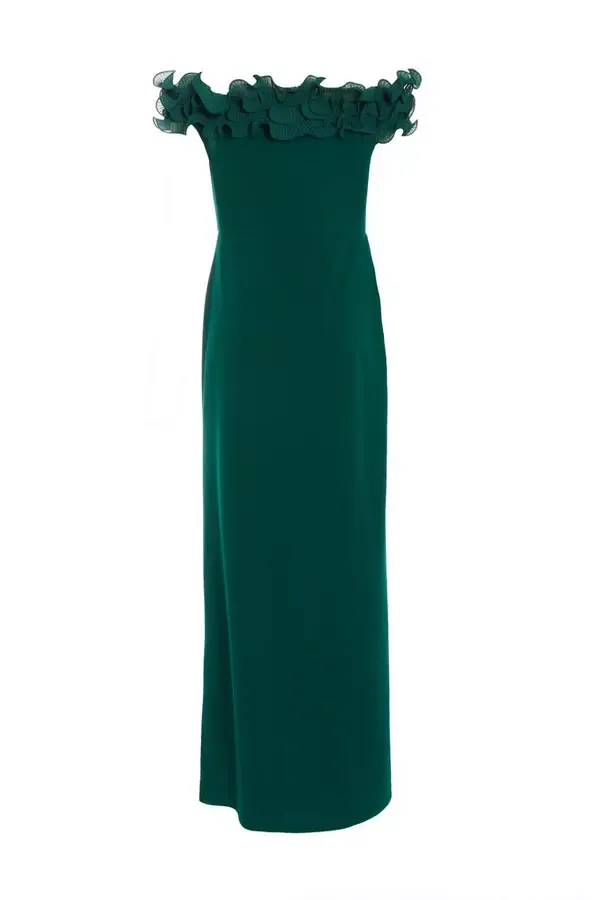 Quiz Clothing Dresses Bottle Green Ruffle Bardot Maxi Dress 8211 Women