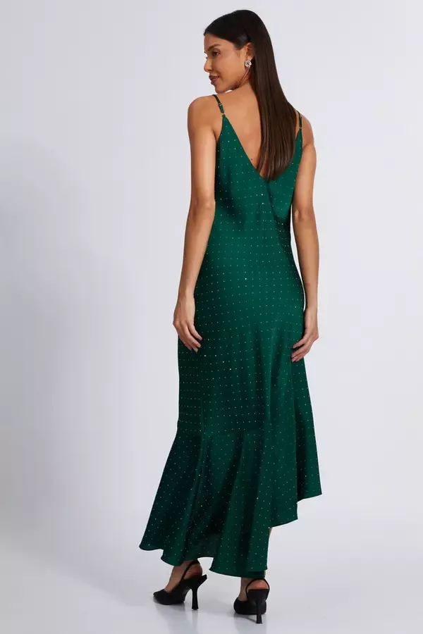 Quiz Clothing Dresses Bottle Green Satin Asymmetric Midaxi Dress 8211 Women