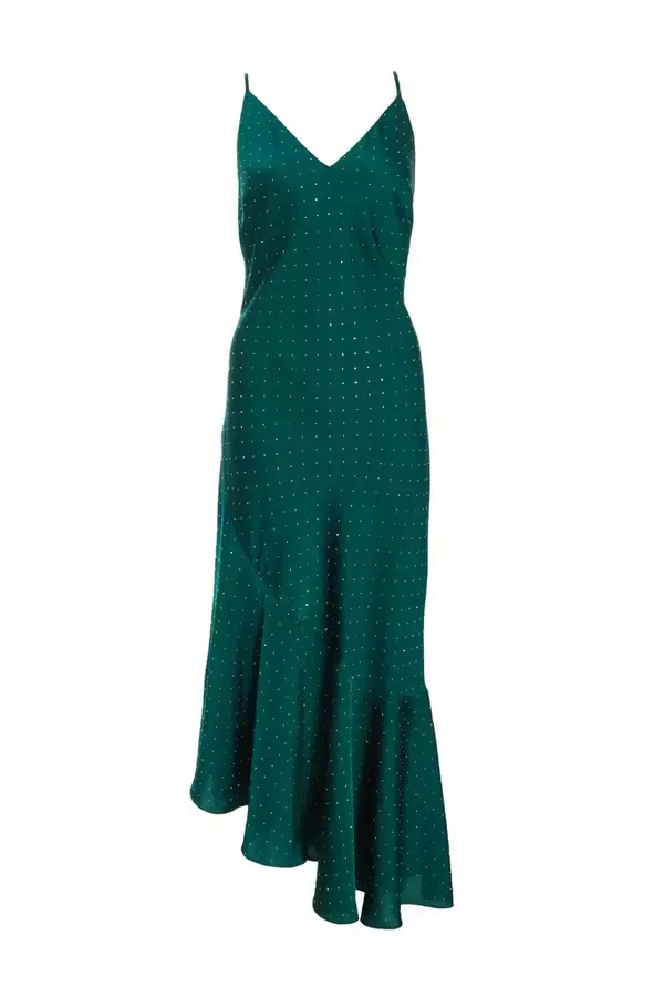 Quiz Clothing Dresses Bottle Green Satin Asymmetric Midaxi Dress 8211 Women