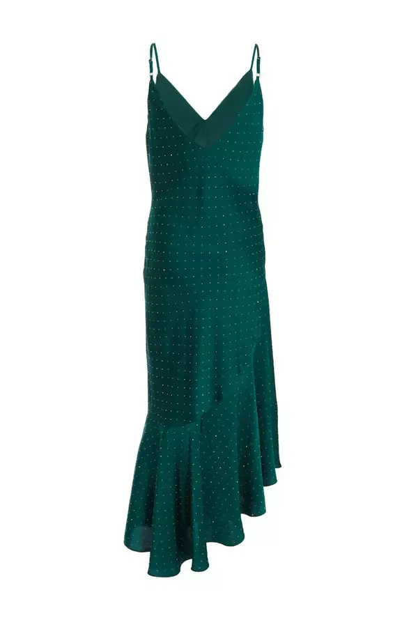 Quiz Clothing Dresses Bottle Green Satin Asymmetric Midaxi Dress 8211 Women