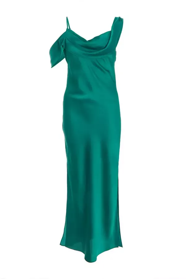 Quiz Clothing Dresses Bottle Green Satin Drop Shoulder Maxi Dress 8211 Women