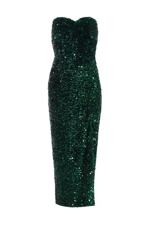 Quiz Clothing Dresses Bottle Green Sequin Midaxi Dress 8211 Women