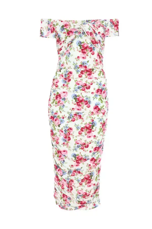 Quiz Clothing Dresses Cream Floral Bardot Midi Dress 8211 Women