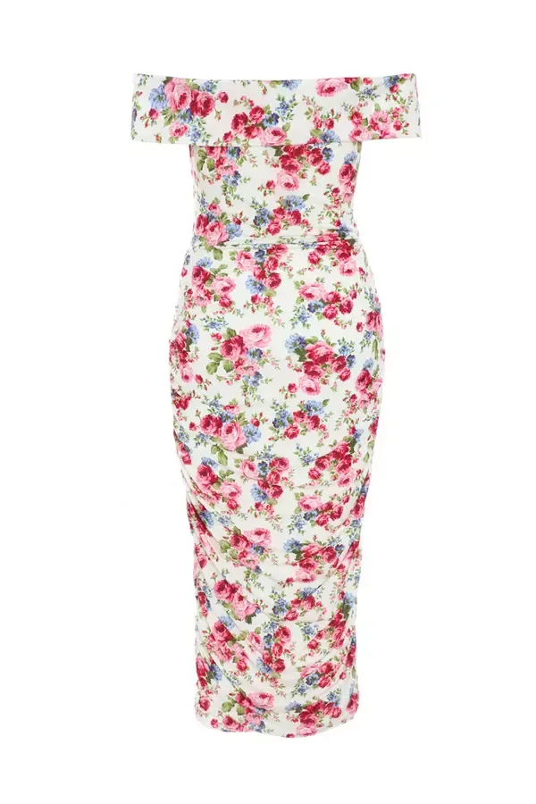 Quiz Clothing Dresses Cream Floral Bardot Midi Dress 8211 Women