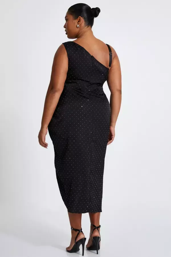Quiz Clothing Dresses Curve Black Rhinestone Satin Midi Dress 8211 Women