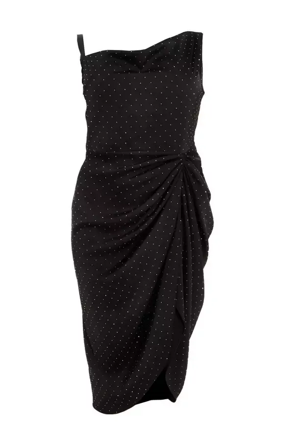 Quiz Clothing Dresses Curve Black Rhinestone Satin Midi Dress 8211 Women