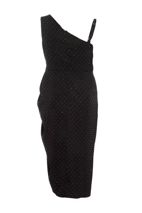 Quiz Clothing Dresses Curve Black Rhinestone Satin Midi Dress 8211 Women