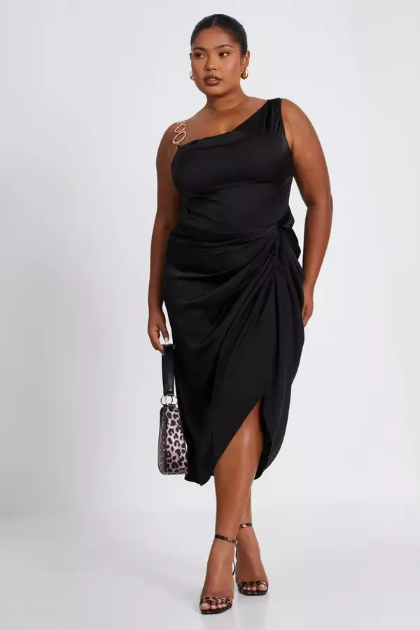 Quiz Clothing Dresses Curve Black Satin Midi Dress 8211 Women