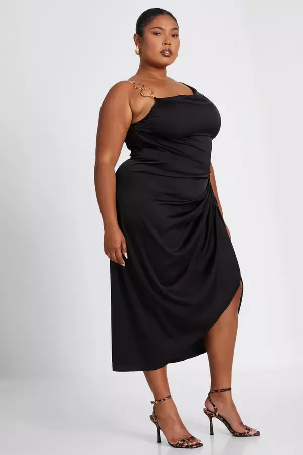 Quiz Clothing Dresses Curve Black Satin Midi Dress 8211 Women