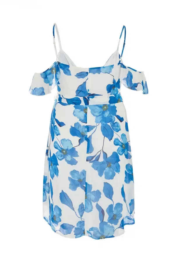 Quiz Clothing Dresses Curve Blue Chiffon Floral Cold Shoulder Midi Dress 8211 Women