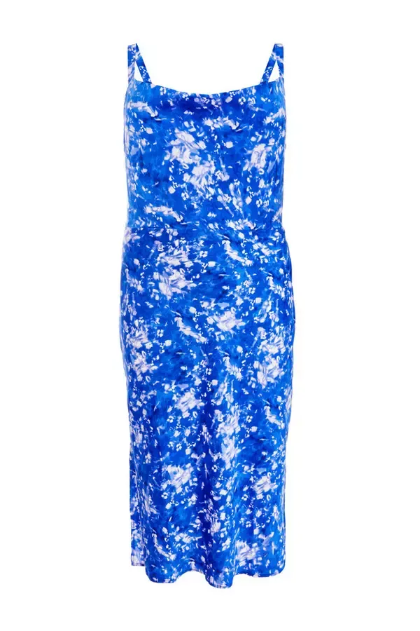 Quiz Clothing Dresses Curve Blue Ditsy Floral Satin Midaxi Dress 8211 Women